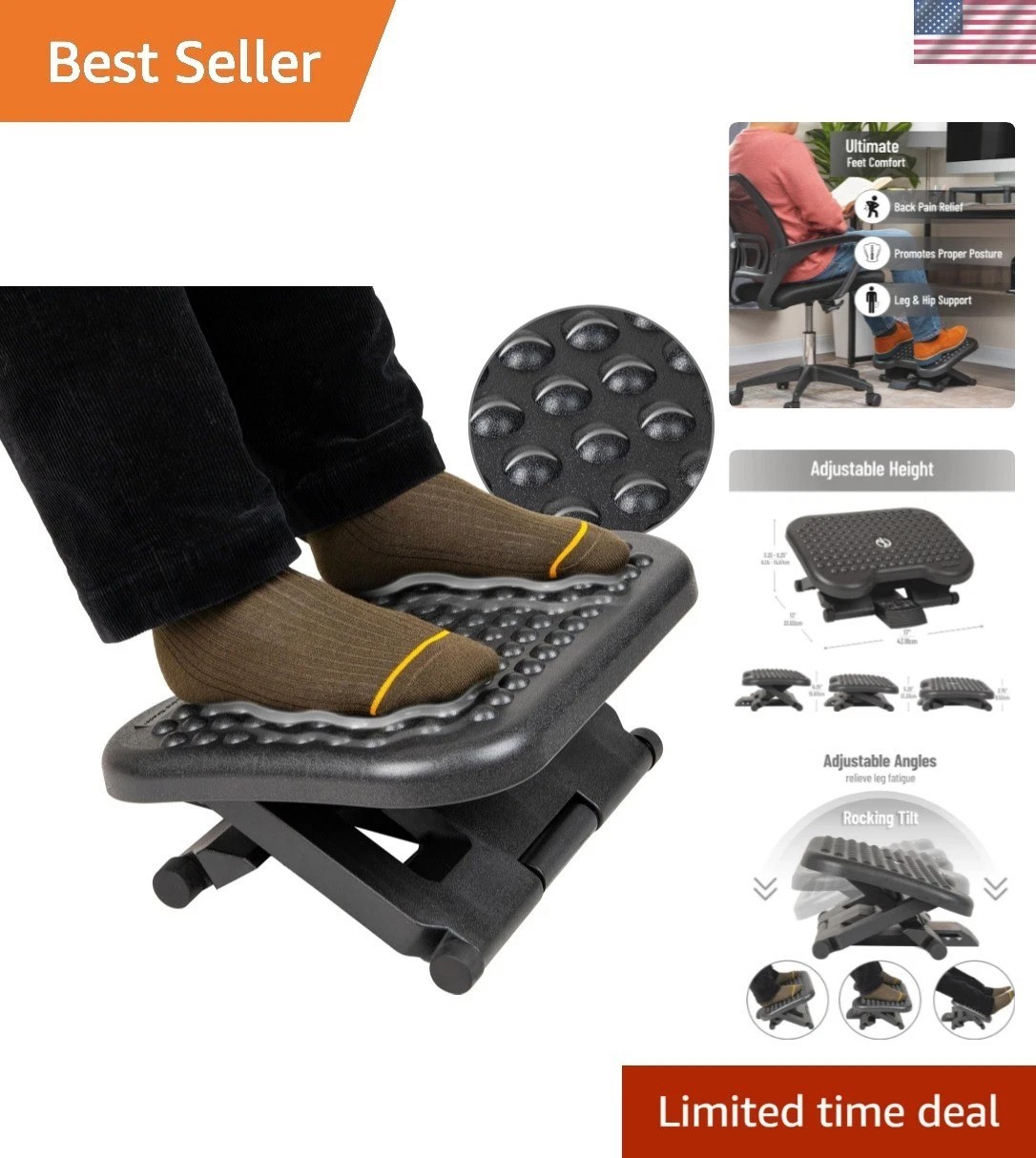 Ergonomic Under Desk Foot Rest - Portable & Adjustable for Workplace Relaxation