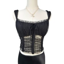 NWT Reformation Aubrielle Top Black Sheer Mesh Corset Crop 0