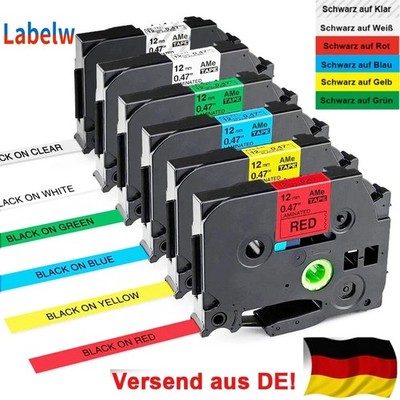 6x Etikettenband  für Brother P-Touch TZe231 12mm  TZ-231 TZ-131 431 531 631 731