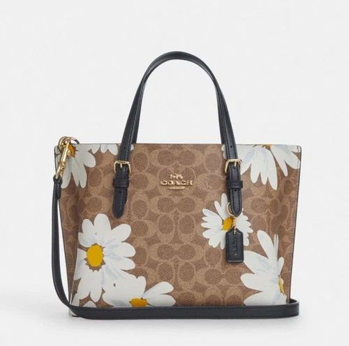 Borsa Coach Mollie nuova con etichette 25 in pelle tela firmata stampa floreale marrone chiaro CZ592