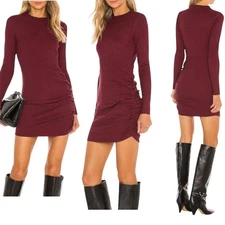 Lovers + Friends Freja Ribbed Ruched Mini Dress Burgundy Revolve Size Small NEW
