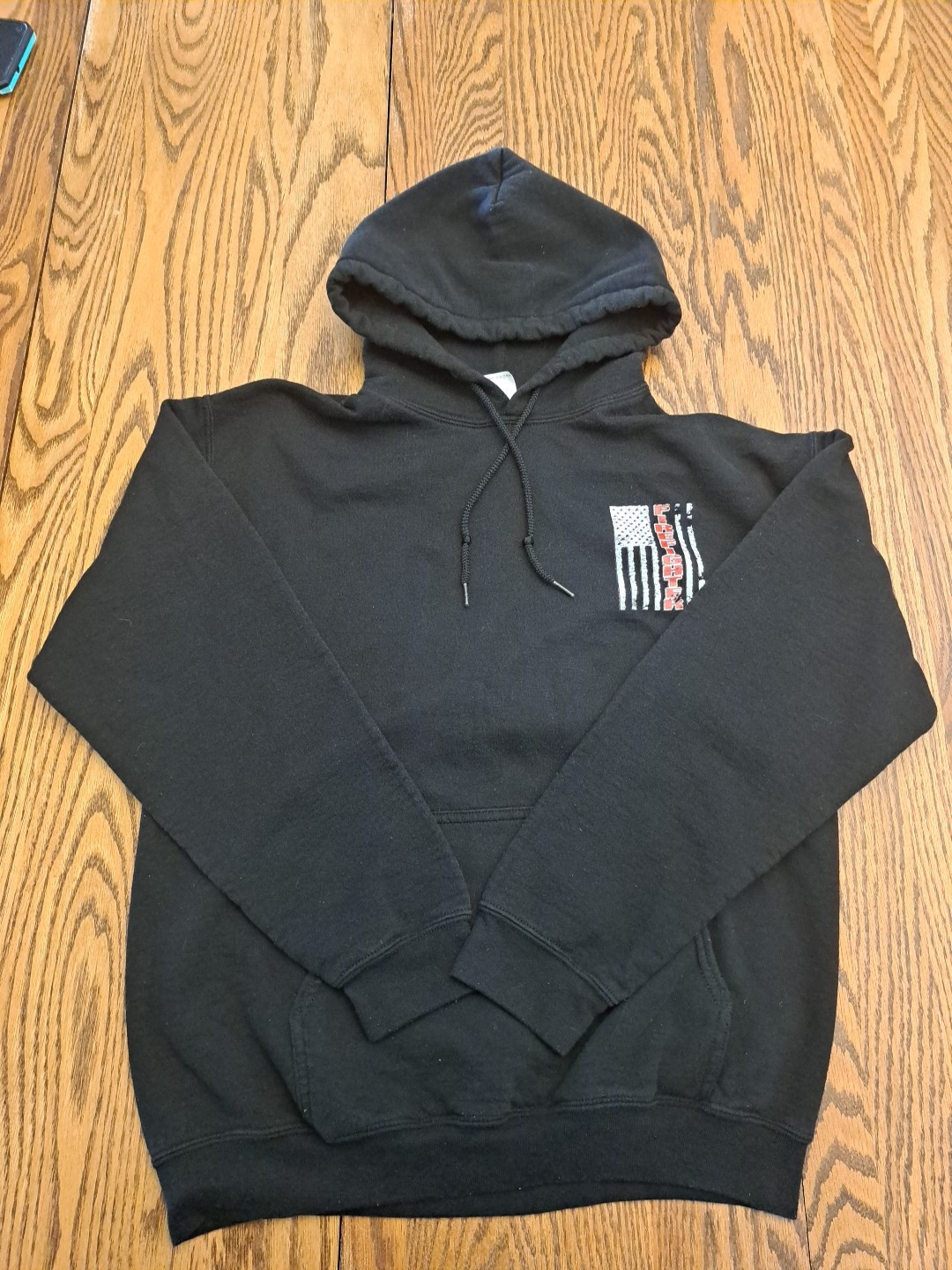 Vtg Hangtag Y2k Med. Gilden Black Hoodie Firefighter With Drawstrings