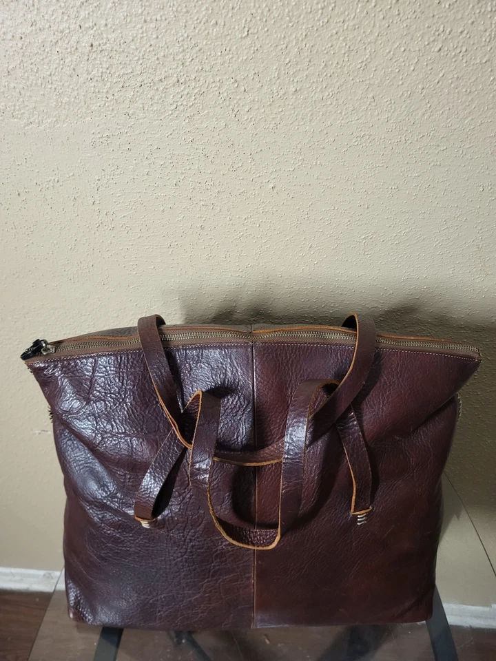 Bolso de Hombro Sundance Vintage Marrón Cuero Genuino Viaje Fin de Semana, Talla XL. Foto 4 de 4