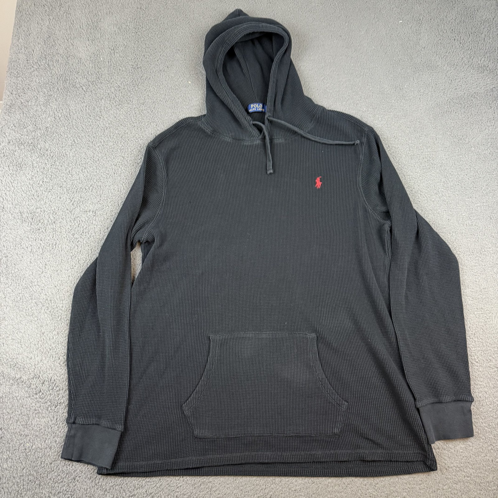 Polo Ralph Lauren felpa con cappuccio uomo 2XL waffle maglia pullover rosso pony nero maglione