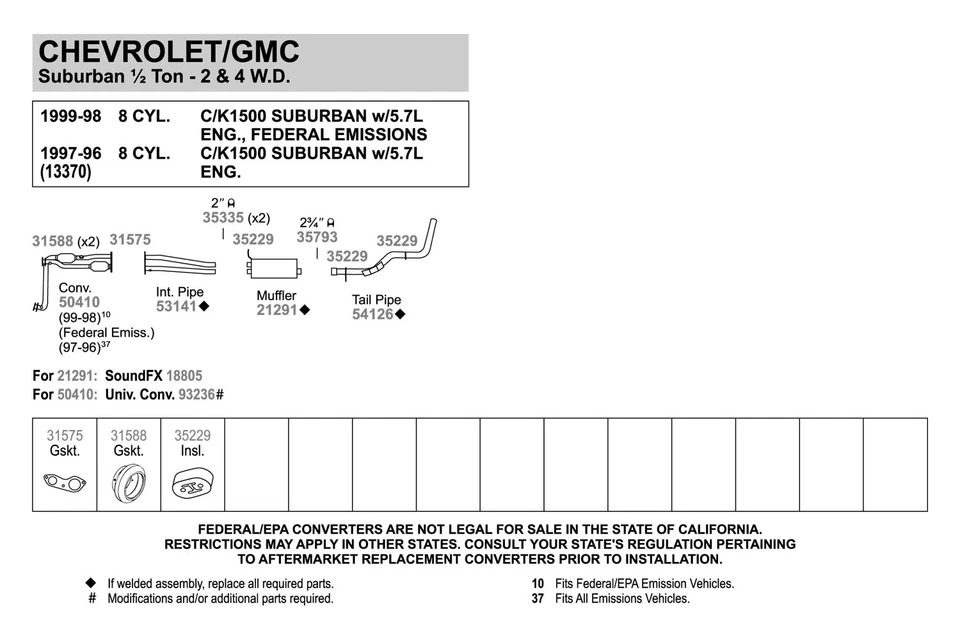 For Chevy C2500 Suburban 96-99 Walker Aluminized Steel Exhaust Intermediate Pipe Foto 2 de 3