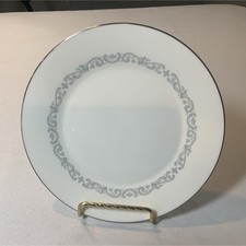 Minton Silver Scroll Bone China Plate White Silver Round England