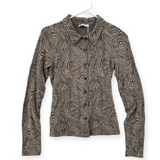Top donna Zara stampa zebrata piccolo bottoni colletto elasticizzato maglia lungo slv nuovo con etichetta