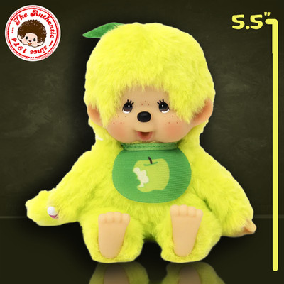 5.5'' Small Monchhichi Doll - Apple Green Fruit Colors - Authentic Monkey Plush