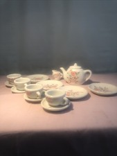 15 Piece Champion White China Rose Flowers Painted Children  s Play Tea Set