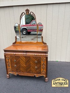 67897 Art Deco Dresser with Ornate Mirror and Intricate Carvings