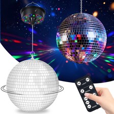 Disco Ball Light Decorations, 6" Hanging Mirror Ball Rotating Motor with 23 L...