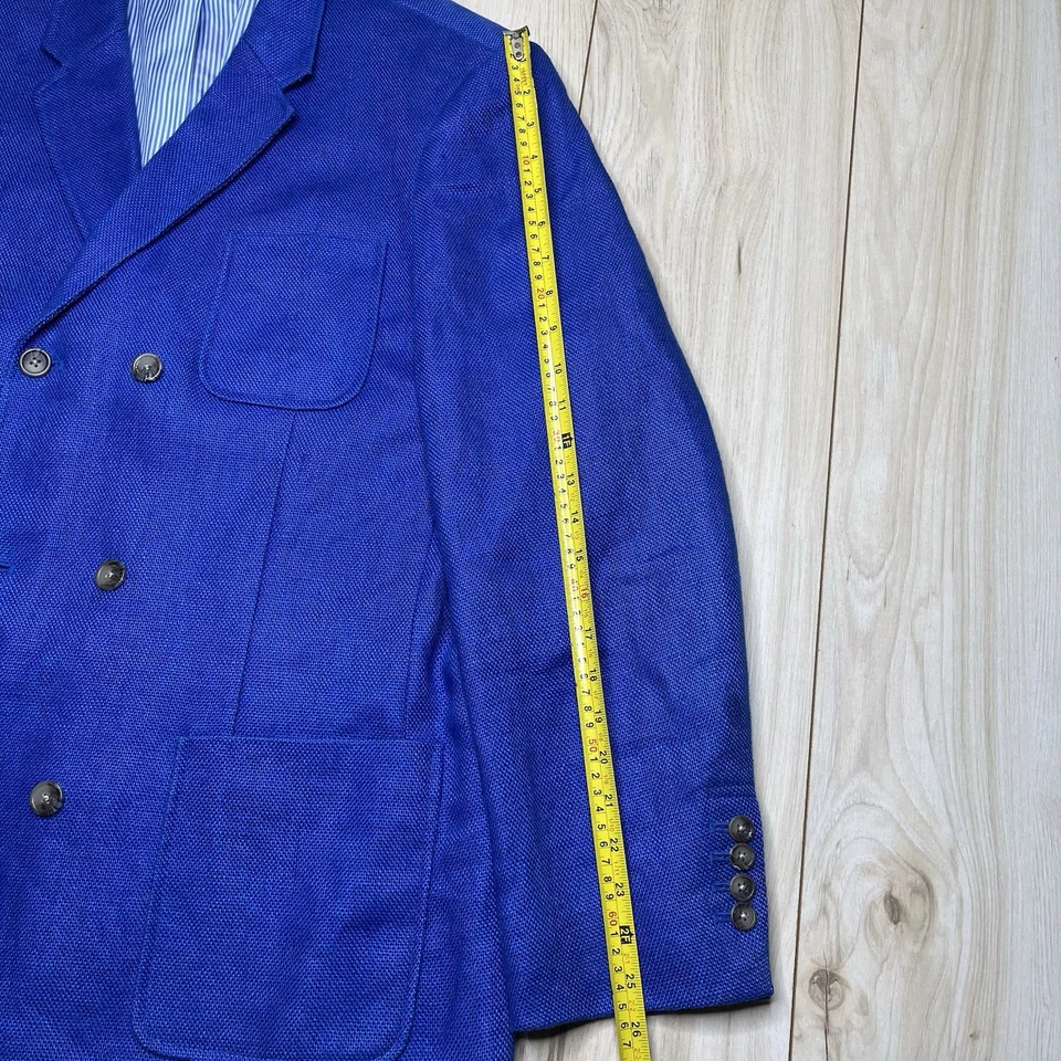 Blazer J. Peterman Grueso Lino Medio Forrado Doble Pecho Tejido Para Hombres Talla 48R Azul Foto 3 de 4
