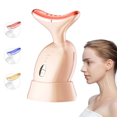 Gesichtsmassagegerät, Multifunktionales 3-Farben LED und Nackenmassagegerät Rosa 