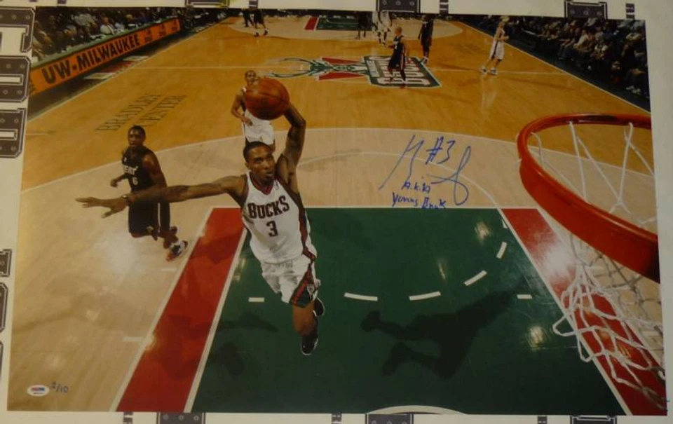 Brandon Jennings Signed Bucks Basketball 20x30 Photo PSA/DNA COA #/d #/10 Auto'd - Image 2 of 4