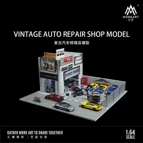 Diorama 1/64 modellino garage auto d'epoca riparazione officina scena display model - Foto 14 di 20