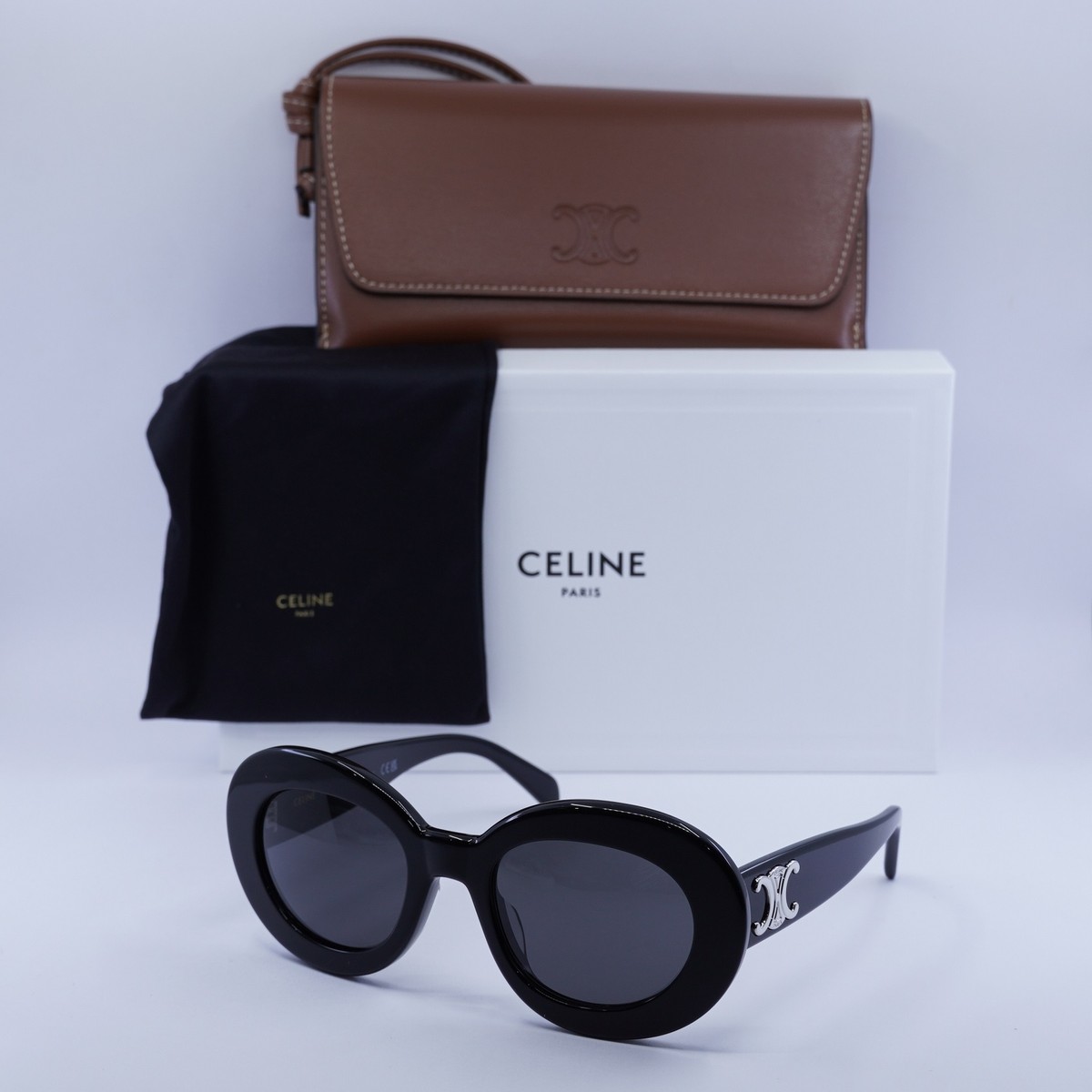New Celine CL40312U TRIOMPHE 01A Shiny Black/Grey 53-22-145 