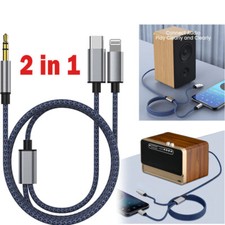 2 in 1 Type-C iOS to 3.5mm AUX Audio Cord Cable For iPhone 16 15 14 13 Pro Max