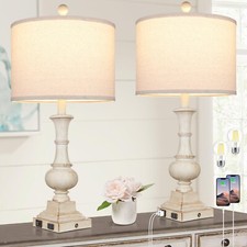 26" Farmhouse Table Lamps, Table Lamps for Living Room Set of 2 with USB A C ...