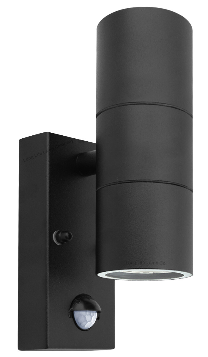 Black PIR Double Outdoor Wall Light With Movement Sensor IP44 Garden ZLC038DSEN