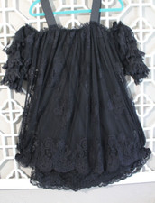 Alexis Dress Womens XS Black Ruffles Lace Lined Mini Open Shoulder USA Made