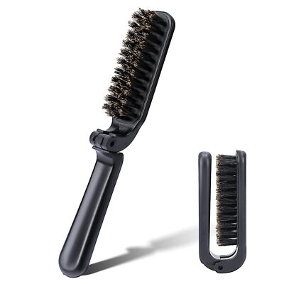 Folding Boar Bristle Brush Pocket Beard Hairbrush for Women and Men Travel