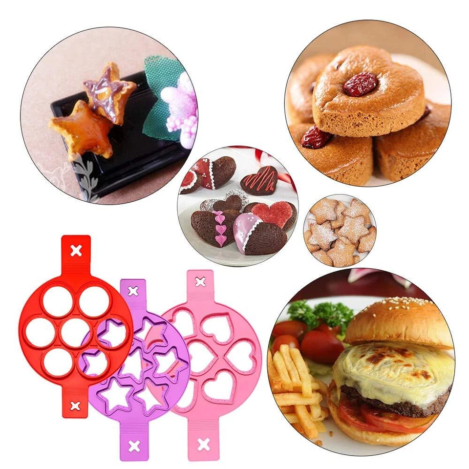 Silikon Spiegelei Form 3PCS Herz&Rund&Stern Form Pfannkuchen Maker für die Ei... - Bild 3 von 4