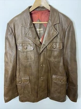 Vintage Marquis of London Men 42 Brown Leather Coat Hipster 60s 70s Mod Boho EUC
