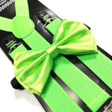 Neon Lime Green Bow Tie & Suspender Set Tuxedo Wedding Suit Formal  Accessories 