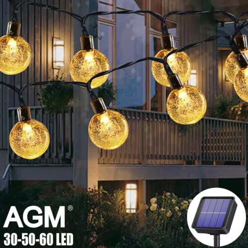 30/50/60 LED Solar Lichterkette Kugel Beleuchtung Garten Party Innen Außen Deko