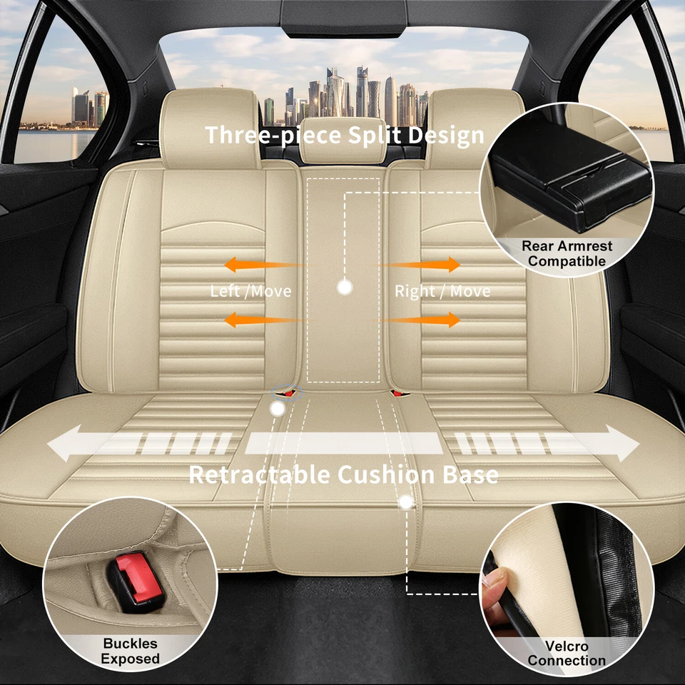 Car 5 Seat Covers PU Leather Front Rear Cushion For Lexus LS 460 2009-2017 Beige Foto 3 de 4