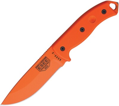 ESEE Model 5 Fixed Knife 5.25 Orange Powder Coated 1095HC Steel Blade G10 Handle