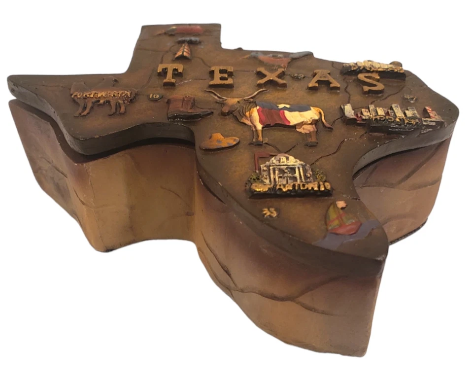 Texas Shaped Resin Rustic Trinket Box with Cute Armadillo Inside Red White Blue - Image 2 of 4