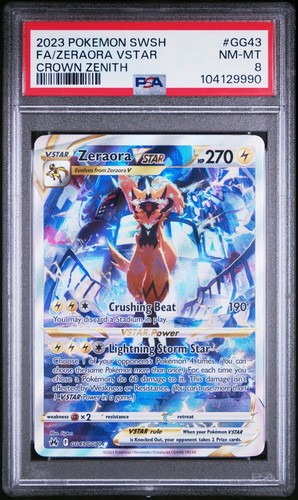 2023 Pokémon SWSH, FULL ART ZERAORA VSTAR, GG43, PSA 8, NM-MINT