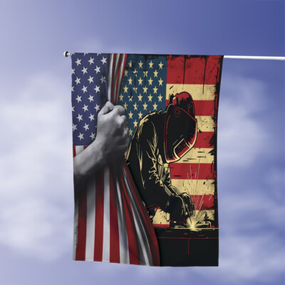 4th of july Welding Doubled-sided Flag, American Welder American Garden Flag