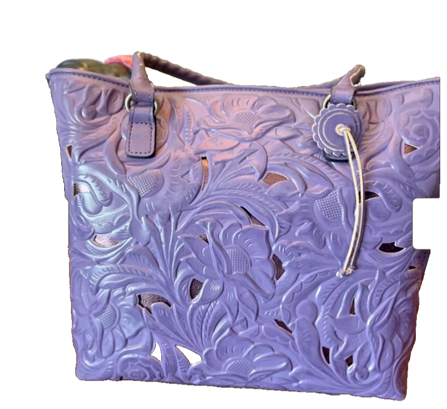 Patricia Nash - Adeline Amethyst Purple Tote - Leather Cut Out Tooled - NWT