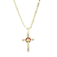 18k Layered Real Gold Filled Chain with Cross Jesus Pendant 24 Inches