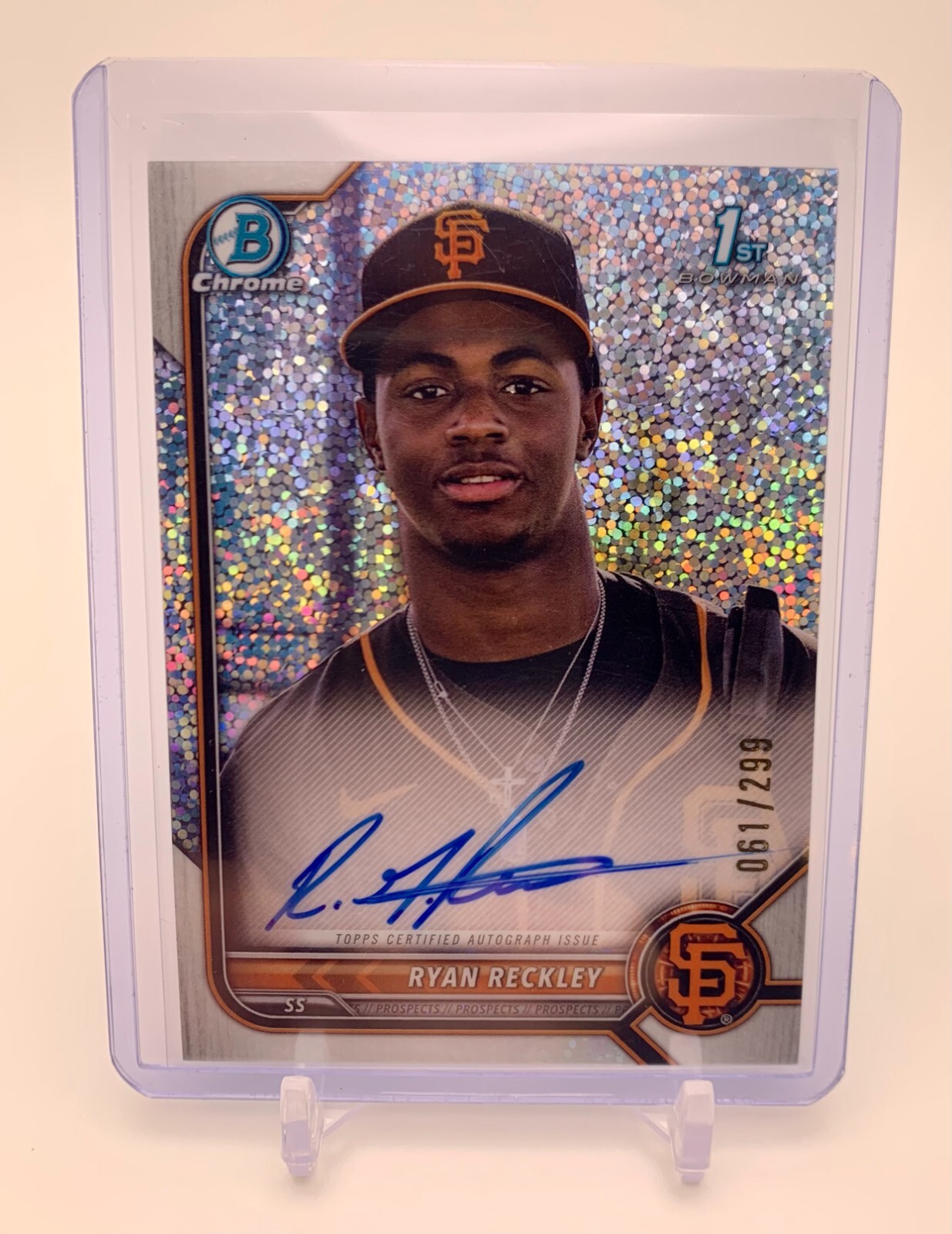 2022 Bowman Chrome Ryan Reckley 1st Prospect Speckle Refractor Auto /299