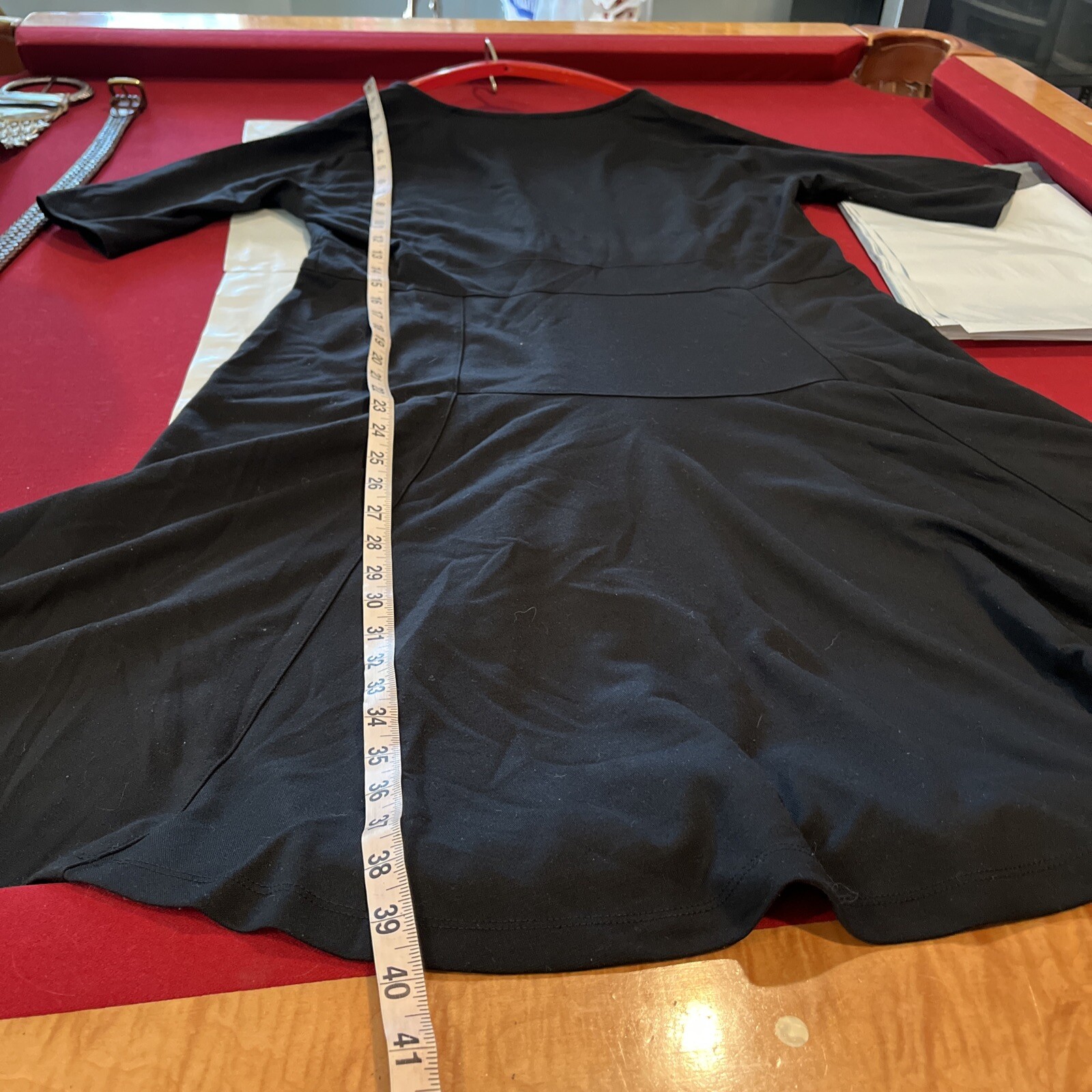 Lands' End 18 Black Dress Size 18 Short Sleeve Calf Length Flared