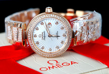 $90,000 NEW Omega 18K Rose Gold De Ville Ladymatic Pave Diamond MOP Dial Watch