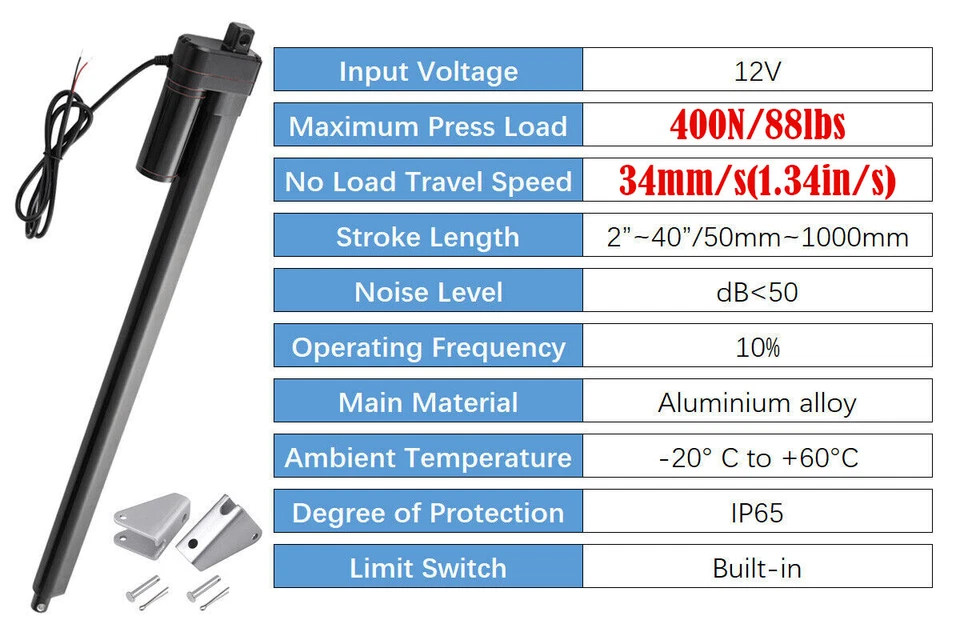 400N 34mm/s 50~1000mm DC 12V 24V Electric Linear Actuator Linear Actuator Fast - Image 2 of 4