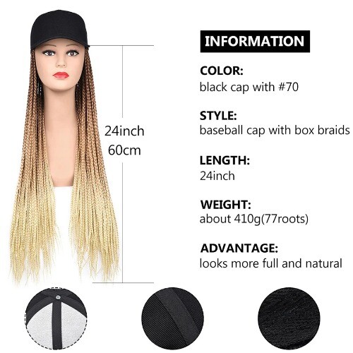 Long Synthetic Braiding Hair Baseball Cap Hat Wig Hat with  display picture 2