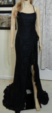 La Femme Flutter Slit Trumpet strappy Gown in Black lace NWT 488 sz 2