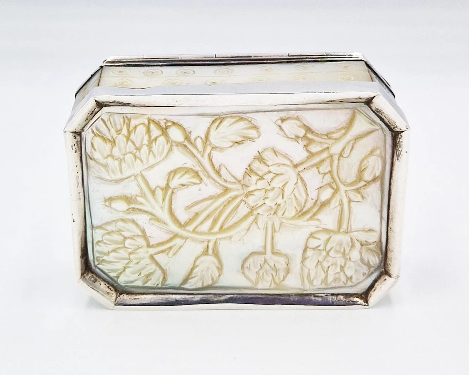 GEORGIAN SOLID SILVER & CARVED MOTHER OF PEARL SNUFF BOX c1800 THE LAST SUPPER Foto 3 de 4