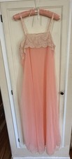 VTG Janelle Nightgown Pink/Coral Lace Bodice Floor Length Maxi Slip Dress