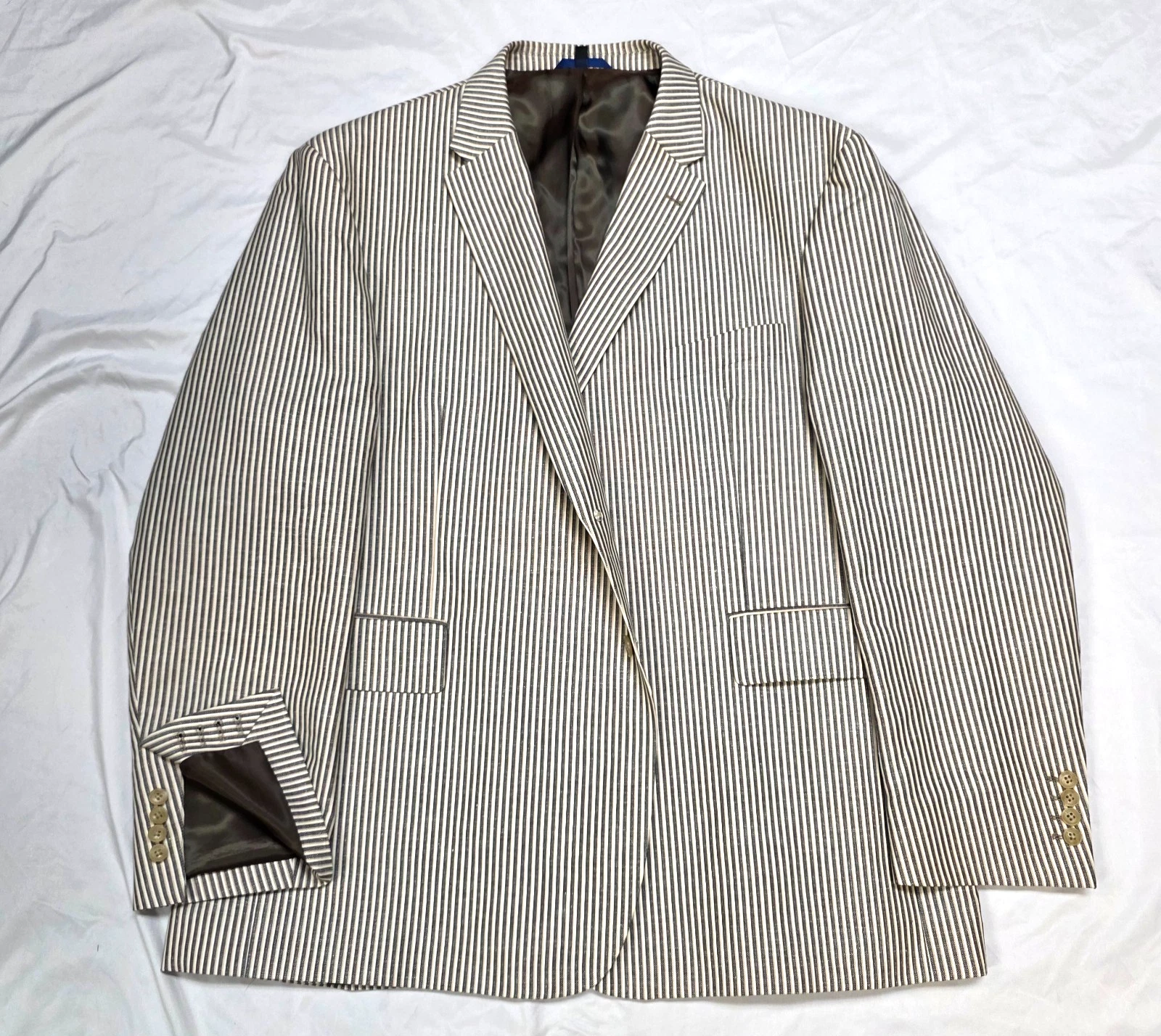 J. PETERMAN Striped Cotton LINEN Blend Two Button Blazer Men 54 R Beige SURGEON