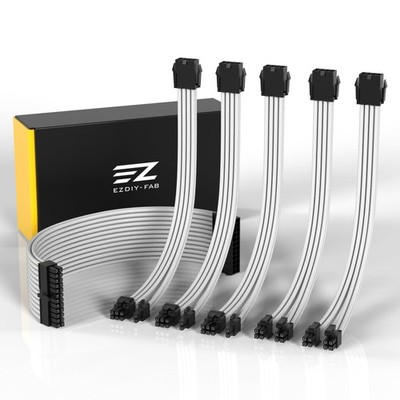 EZDIY-FAB PSU Cable Extension Sleeved Custom Mod GPU PC Power Supply Soft Nylon