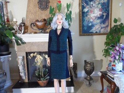 Tory Burch Black & Forest Green Tweed Knit Skirt Suit XS