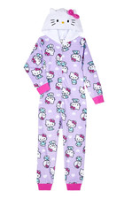 Hello Kitty Union Suit One Piece Pajamas Girls 6 7 8 10 12 Costume Hoodie NWT