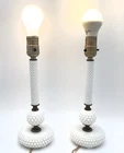 2 VINTAGE FENTON MILK GLASS HOBNAIL TABLE  LAMPS 12.5” TALL
