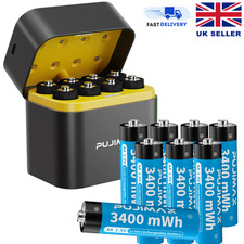 AA Rechargeable Lit-Ion Batteries with Battery Charger Box, 8 Pack 3400mWh